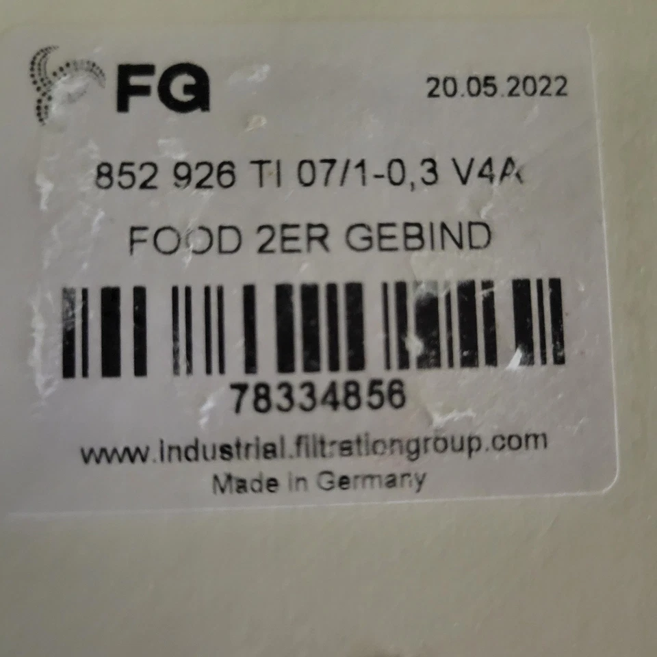 (2) FG Gebind Dust Filter Elements 852 926 TI 07/1-0.3 V4A 78334856 - Image 2 of 4