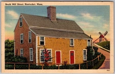 Vintage Linen Postcard Old Mill Nantucket Windmill View Nantucket, MA 1930s