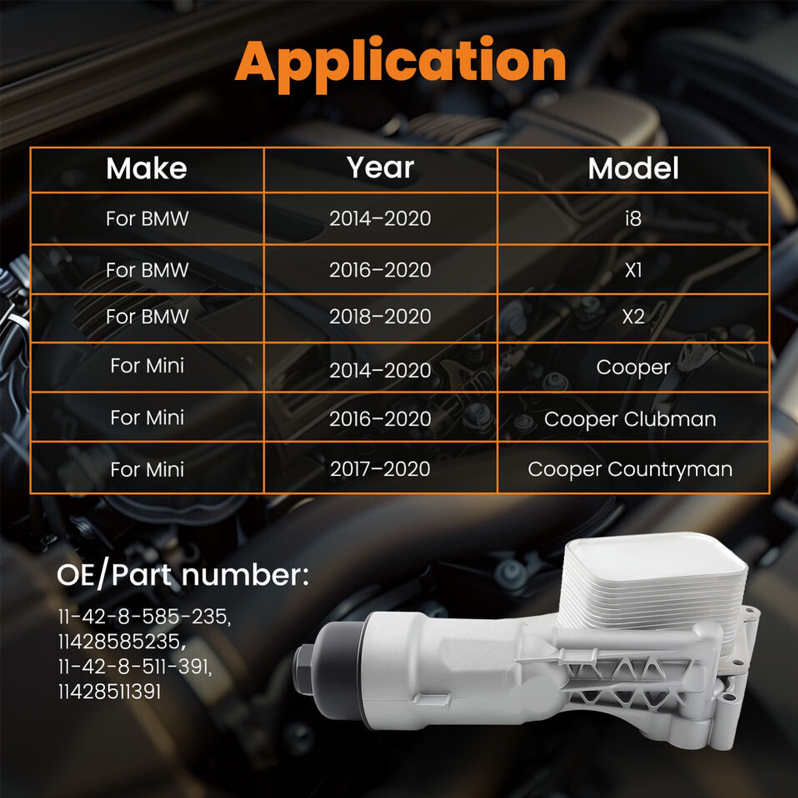 Aluminum Oil Cooler Filter Housing for Mini Cooper BMW i8 2014–2020 11428585235