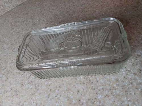 Vintage Federal Glass Ribbed Clear Glass Veggie Refrigerator Dish 8.5" x 4" USA!