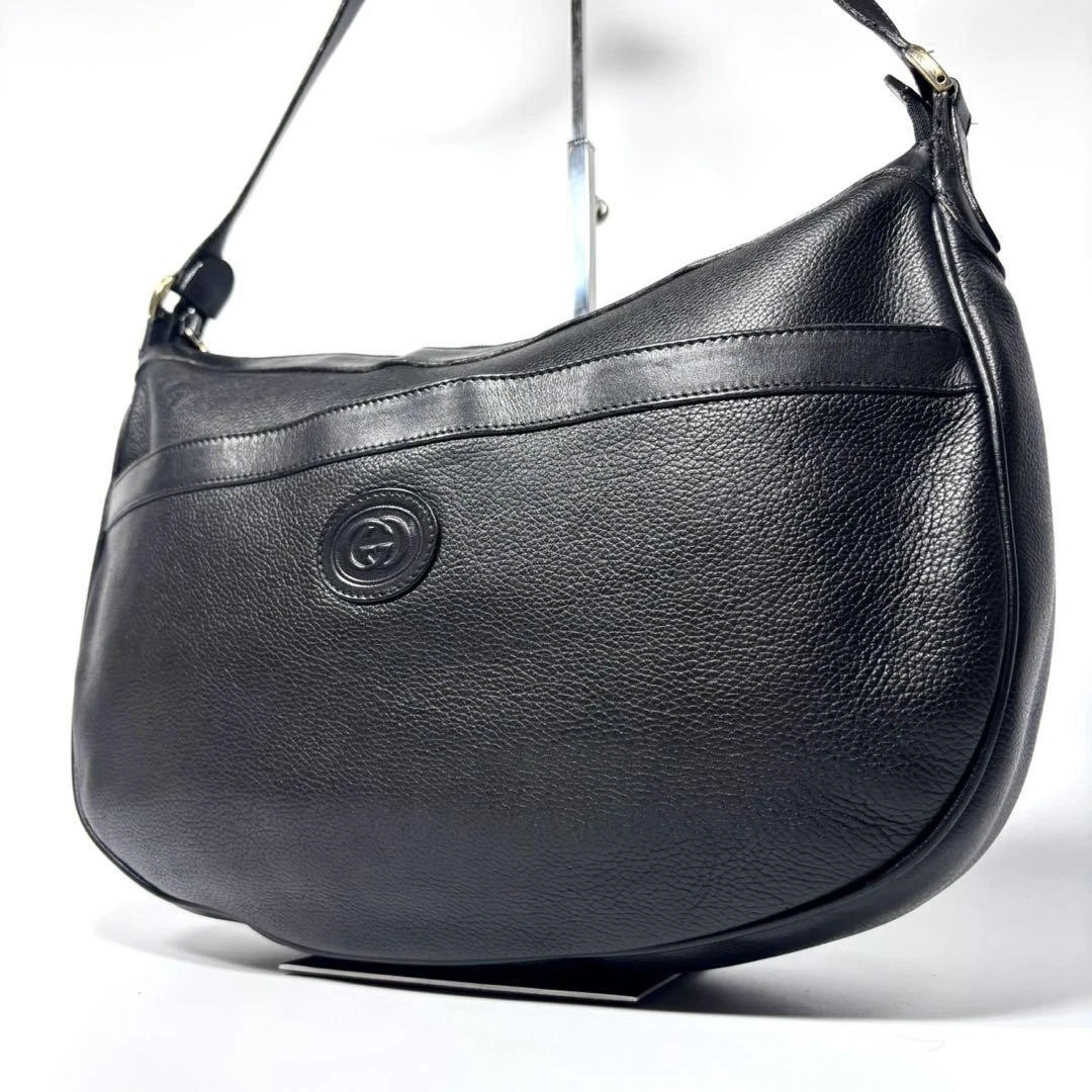 Gucci sac bandoulière imbriqué demi lune cuir noir #PG4J0I