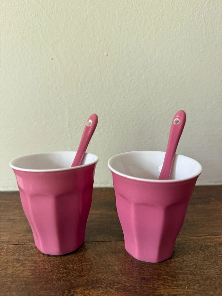 Vintage Espresso Cups and Stirrer Spoon Set of 2 in Pink Crate & Barrel - Image 3 of 4