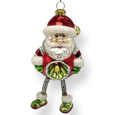 VTG Santa Ornament Indent Reflector Jiggle Leg Christmas Radko Style OWC Germany