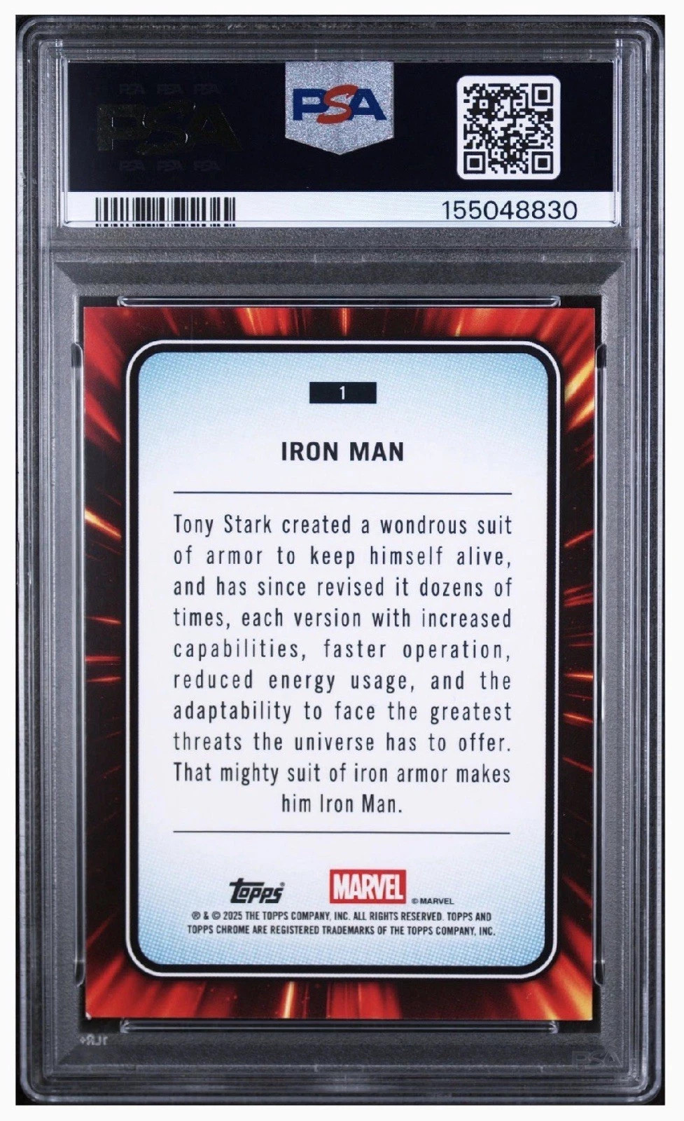 IRON MAN 2025 TOPPS CHROME MARVEL SAPPHIRE GOLD REF #/50 PSA 9 MINT #1 view 2