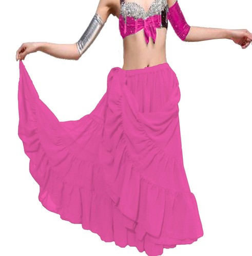 Mujer Danza Vientre Rosa Chifón Tribal Fusion Danza 22.9m 4 Capas C7 | eBay