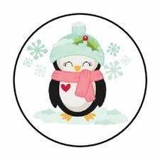 48 CHRISTMAS PENGUIN WINTER SNOW ENVELOPE SEALS LABELS STICKERS 1.2" ROUND