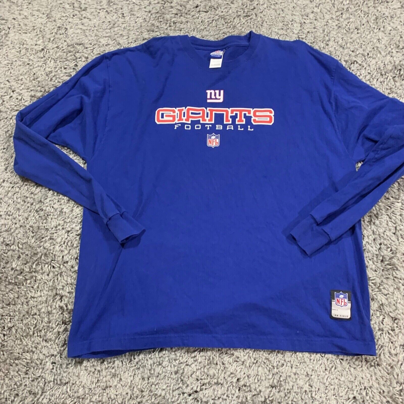 Reebok New York Giants Blue Long Sleeve Crew Neck Shirt Mens XXL 2XL