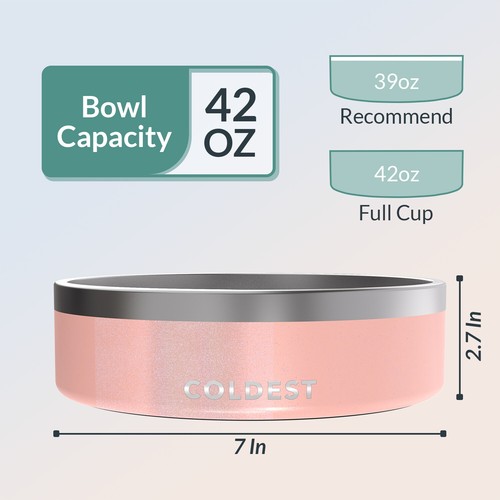Coldest 42oz Dog Bowl - Stainless Steel Non Slip Dog Bowls, Cats, Pet Feeding - Picture 31 of 153