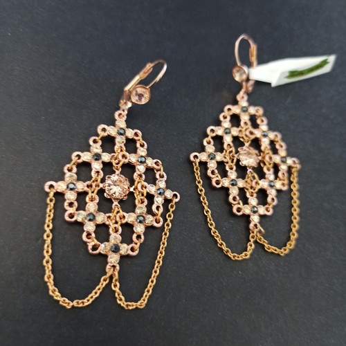 Michal Negrin Earrings Articulated Mesh Rose Gold Plated Cocktail Crystals Deco - Picture 8 of 14