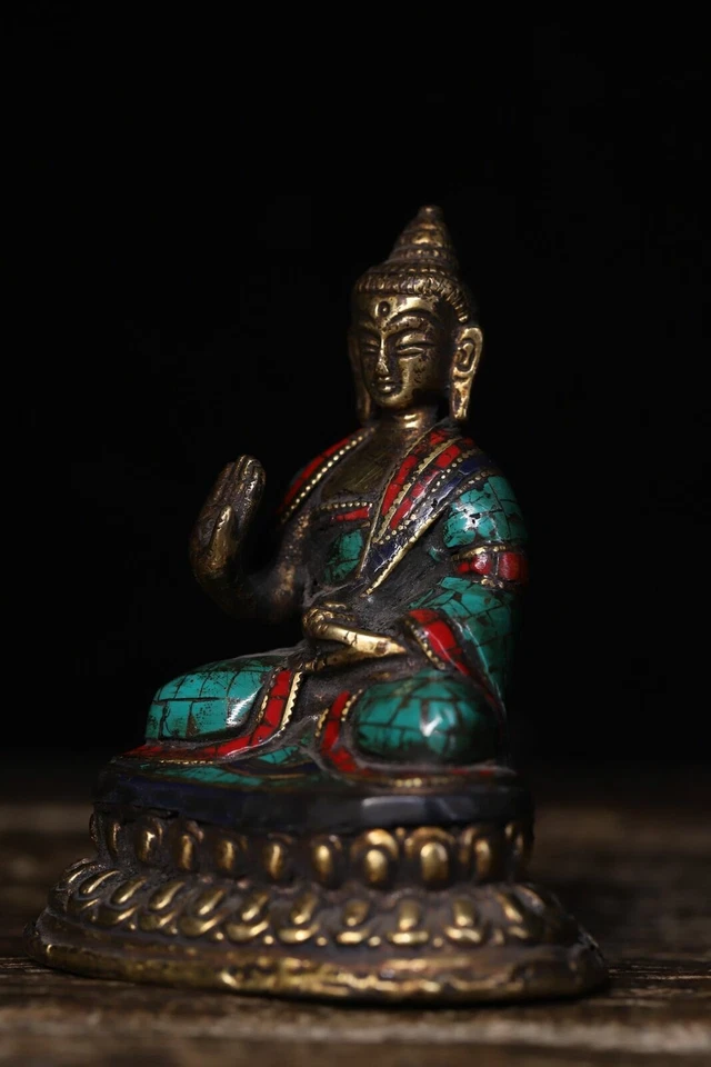 Antiguo Templo Turquesa Tíbet Cobre Sakyamuni Tathagata Buda Budismo Estatua Foto 3 de 4