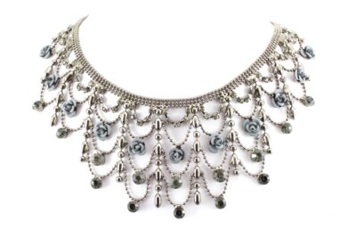 Smokey Fancy Austrian Rhinestone Crystal Fancy Rose Necklace Earrings Set A48100