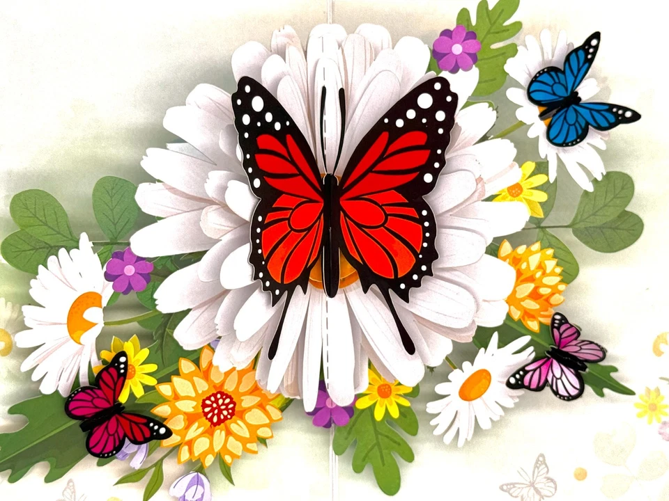 ORIGAMI POP CARDS Butterflies Attracting Daisy Flowers Sympathy Get Well Soon - Image 4 of 4