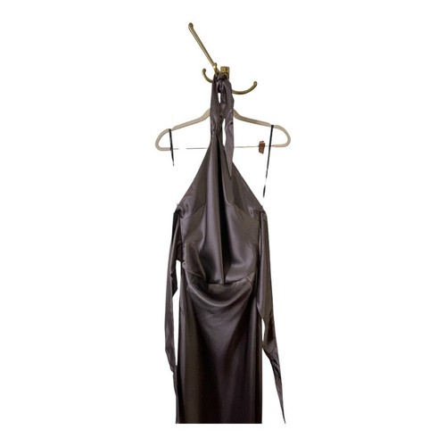 Retrofete Ester Gown Maxi Dress Halter Neck Draped Satin Tie Back Charcoal Sz M - Picture 6 of 18
