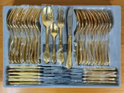 Cutlery set 70 pieces Solingen gold plated 23/24K Rococo Plant