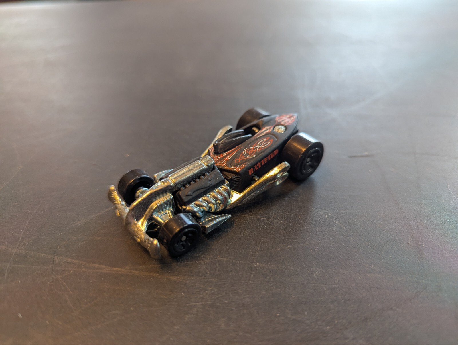 2008 Hot Wheels #127 Team: Rat Rods 3/4 RAT-IFIED Flat Black w/Black 5 Spokes