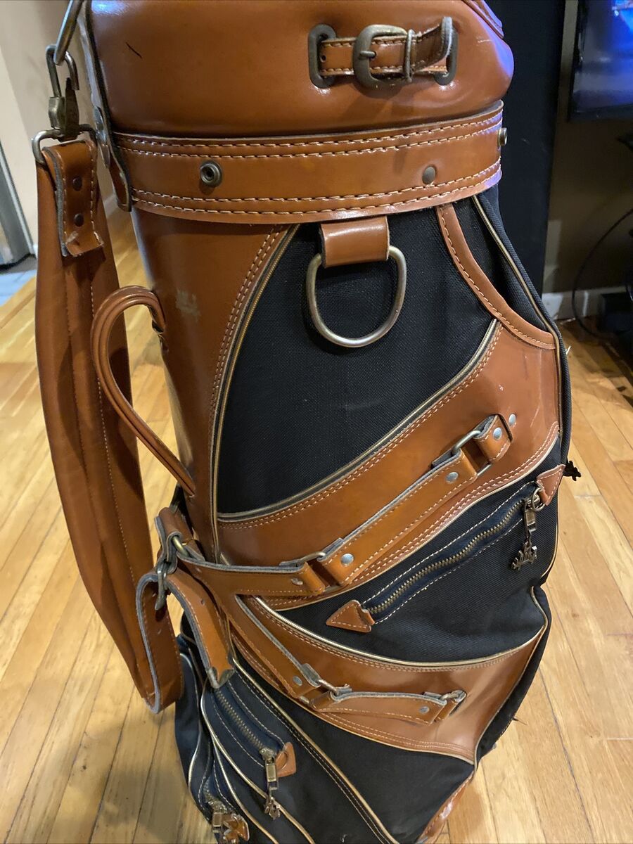 Vintage Hot Z Mens 2 Tone Leather canvas 6 Way Divider Golf Vintage Hot Z Mens 2 Tone Leather canvas 6 Way Divider Golf