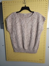 Pykettes Sweater Sz L Top Cap Sleeve Beige Textured USA Made Vintage