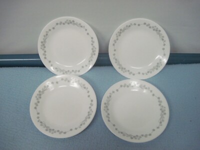 '4 CORELLE  'RIBBON BOUQUET'6 3/4'' BREAD BUTTER PLATES GREY FLORAL TRIM USA