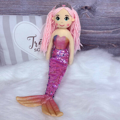 Meerjungfrau Stoffpuppe mit pinken Pailletten 45cm Plüschpuppe maritim