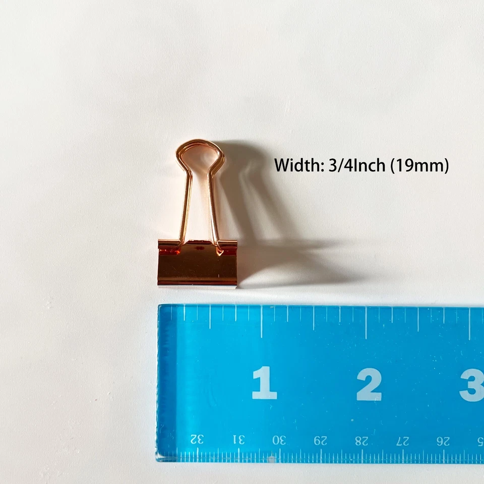 Clips de carpeta pequeños de oro rosa, ancho horizontal 3/4 pulgadas, abrazadera de papel pequeña de metal Foto 2 de 4