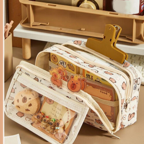Capybara Pencil Case Portable Cute Stationery Pen Case Zippered Office Supplies - Picture 7 of 12