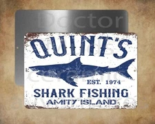 LARGER STYLE QUINTS Shark Fishing Amity Island JAWS 12" X 18" sign Made in USA