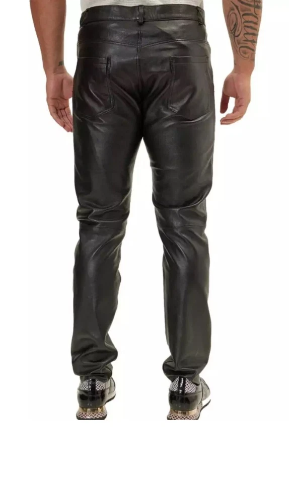 Mens Biker Jeans Real Black Or  Cow Leather Sleek And Sexy 501 Style Pants New. - Image 2 of 4