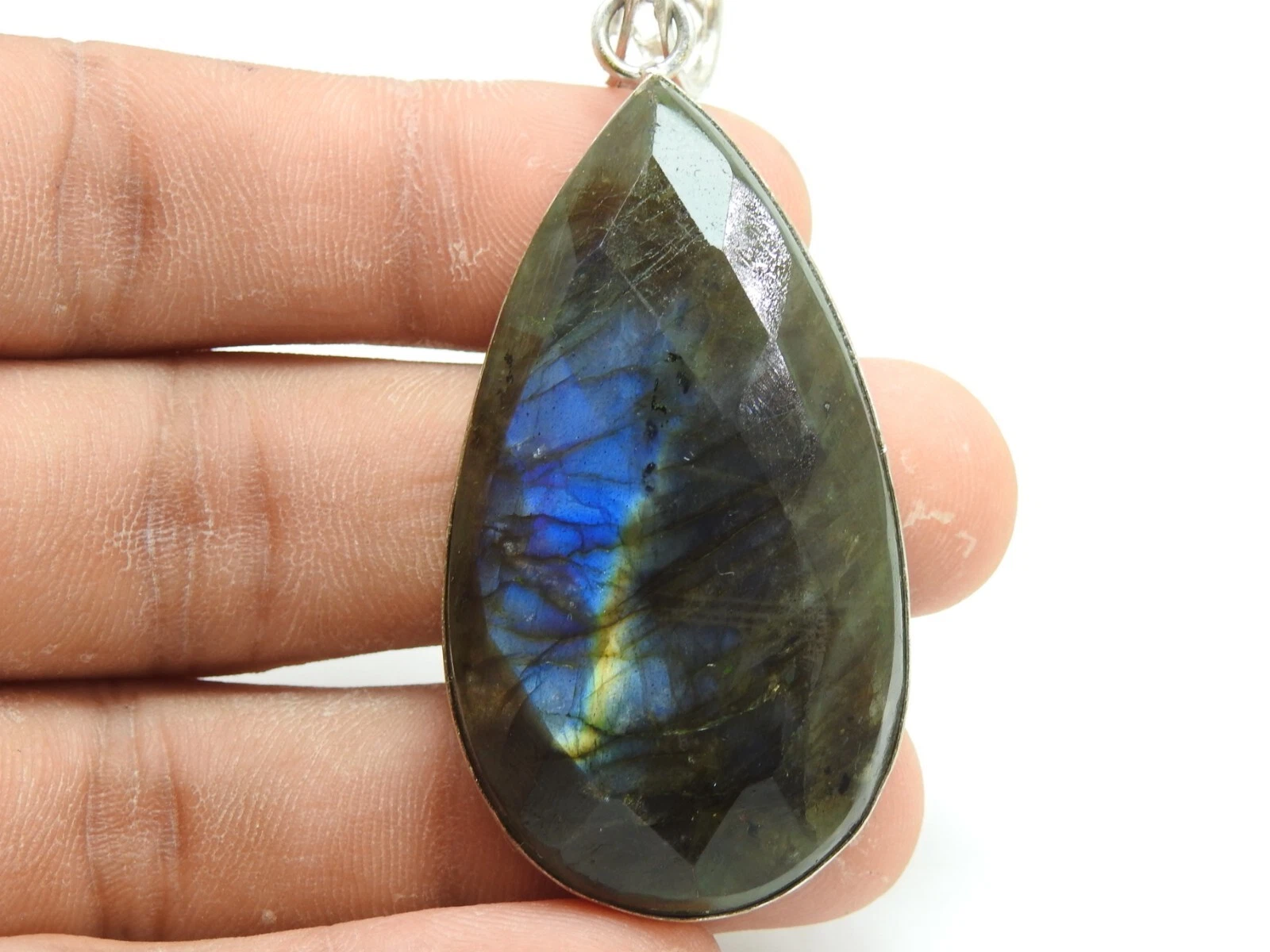 VETEMENTS Regalo Natale Labradorite Ottone Ciondolo Sfaccettato Cabochon Multi Fuoco Gioielli