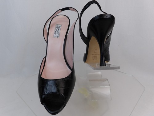 NEW ISAAC MIZRAHI BLACK SNAKE PRINT LEATHER SLINGBACK HEEL SANDALS 9 ITALY - Picture 8 of 12