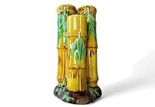 Antique 1800s Minton Majolica Tri-Form Bamboo Bud or Posy Vase