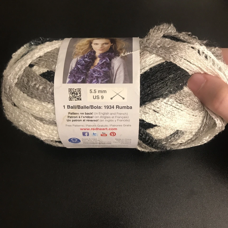  Red Heart Bouquet Hip Hop Sashay Yarn 3.5 oz 30 yd. black gray White Silver New - Image 2 of 4