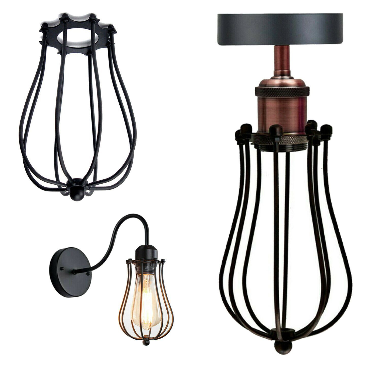 Vintage Metal Black Wire Cage Lighting Edison Bulb Cover Fitting Kit 7437510240290 eBay