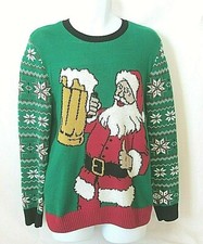 Ugly Christmas Funny Medium Sweater - Santa Drinking with Beer Mug NEW