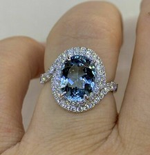 3Ct Lab Created Oval Cut Blue Topaz Diamond H...