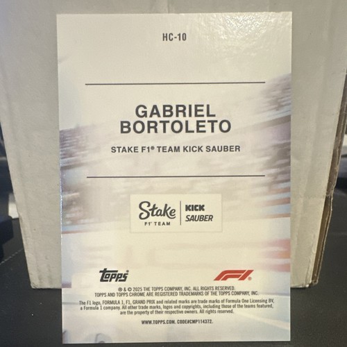 Gabriel Bortoleto [Gold Refractor] #HC-10 2025 Topps Chrome Formula 1 Helmet Collection card
