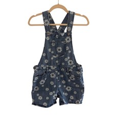 Children's Place TCP Girls Size 12 Denim Overalls Shortalls Daisy Print