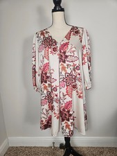 Ann Taylor Loft white floral mini dress V-neckline pink botanical print