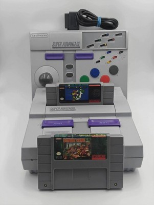SNES Super Nintendo Console Bundle w/ Mario & DK Games + Fight Stick - Untested