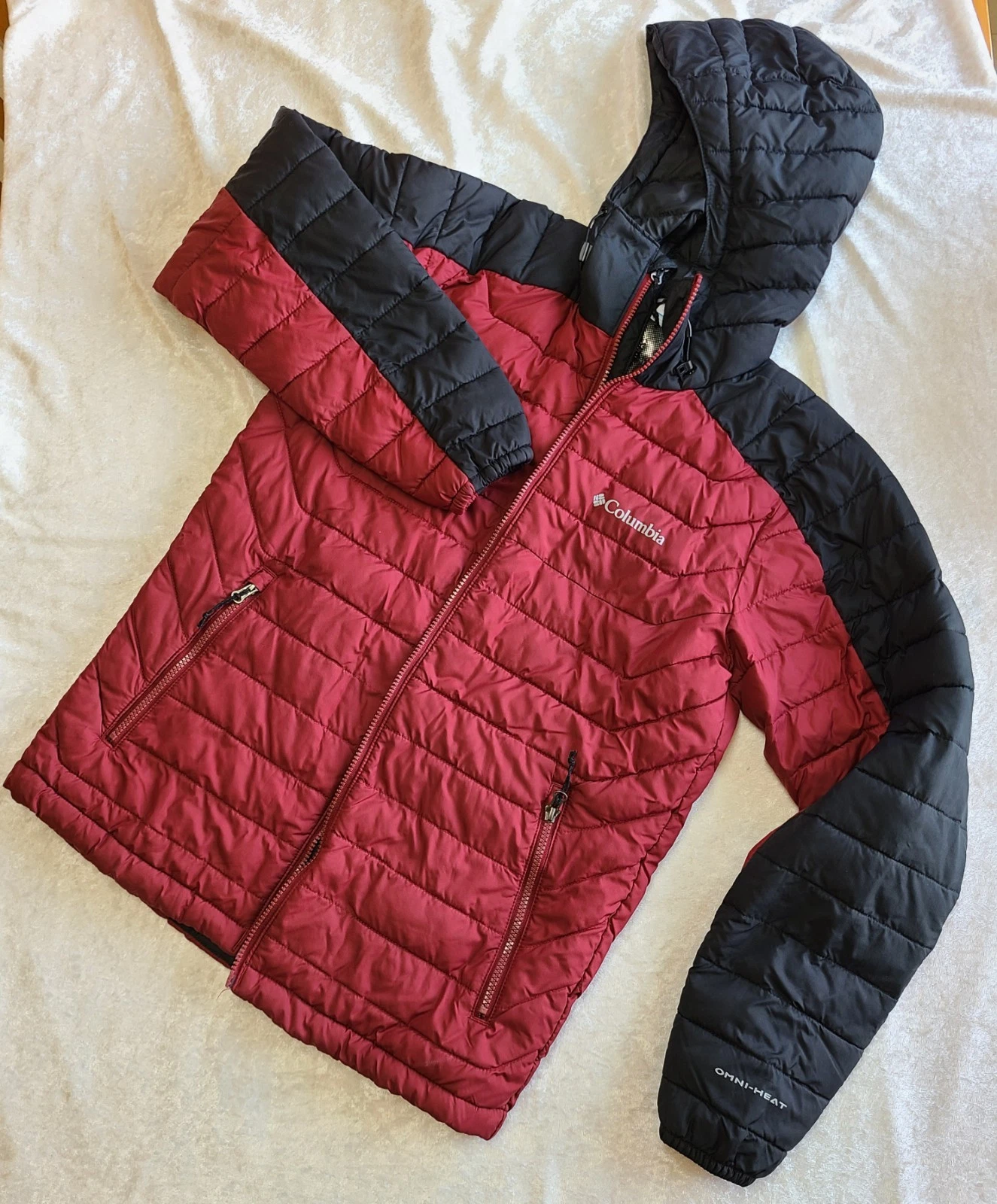 Columbia White Out II Omni Heat Insulated Hooded Jacket Men’s Size XS Red/Black