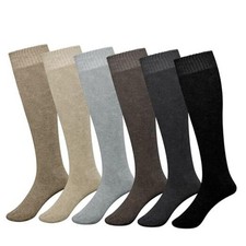6 Pairs Warm Knee High Socks for Black, Dark Gray, Light Coffee, Oatmeal, Khaki