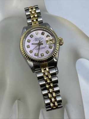 ROLEX LADIES DATEJUST 69173 Pink MOP Diamond Two Tone Gold & S/Steel Watch 26mm.