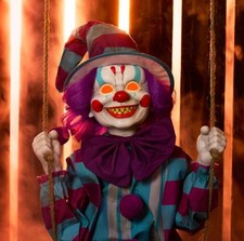 5 FT ANIMATED LAUGHING SWINGING CLOWN HALLOWEEN ANIMATRONIC PROP