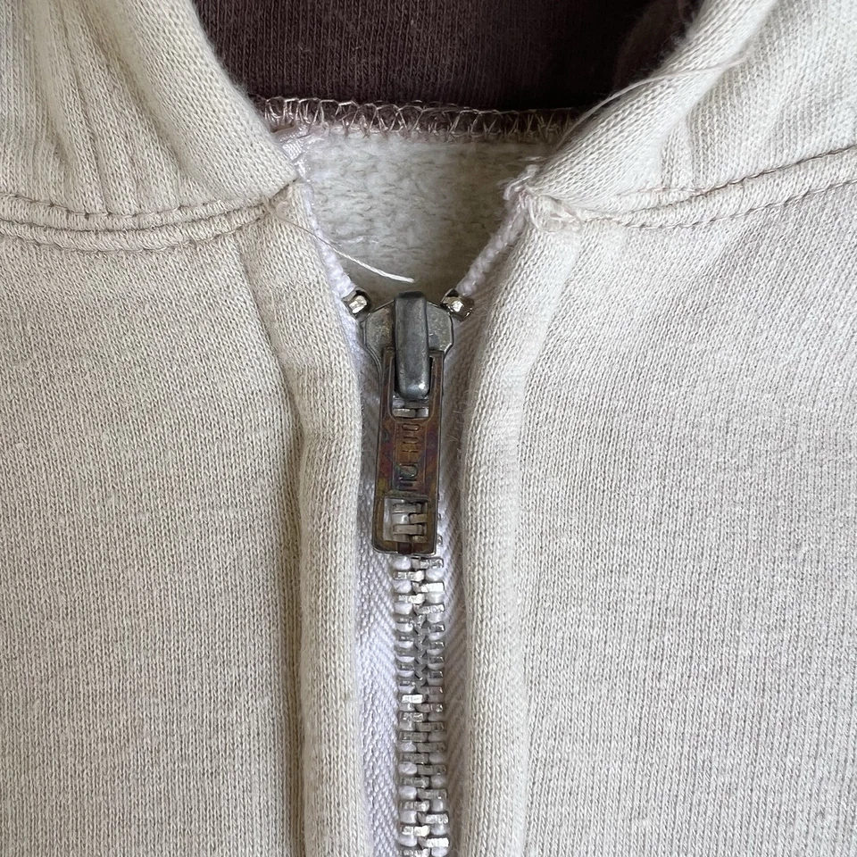 Sudadera con Capucha Cremallera Completa Vintage Años 70 Marrón Crema Corte Raglán ORGULLO Mediana 19x21" Foto 3 de 4