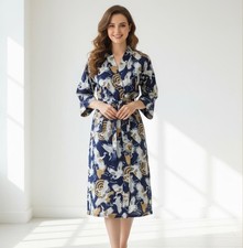 Cotton Kimono Robe Dressing Gown, Block Print Bridesmaid Robe, Summer Nightwear,