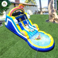 24ft PVC Commercial Inflatable Double Water Slide w/Climbing Wall Pool for Kids