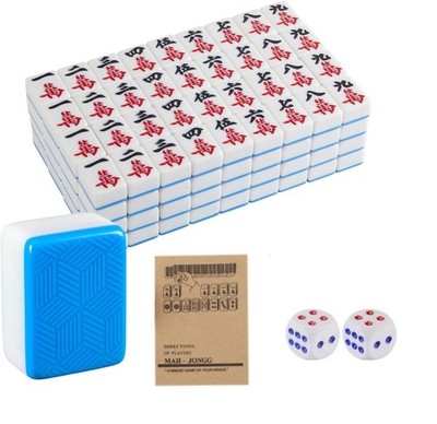 Chinese Mahjong Set, Classic with 146+ blue Colored Tiles, Wind Indicator and Di
