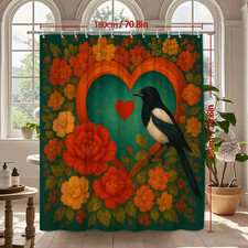Colorful Floral Shower Curtain with Heart and Bird Design