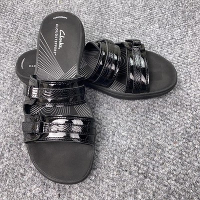 1sa Clarks Cloudsteppers Shoes Womens Size 8 Black Cushion Soft Slide