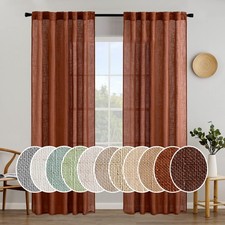 Burnt Orange Linen Curtains 84 Inch Length for Bedroom Living Room, Soft Thic...