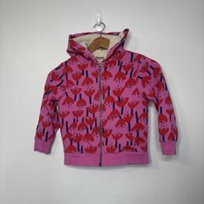 Hanna Andersson Print Faux Shearling Lined Hoodie Sunset Tulip Pink Red Sz 5